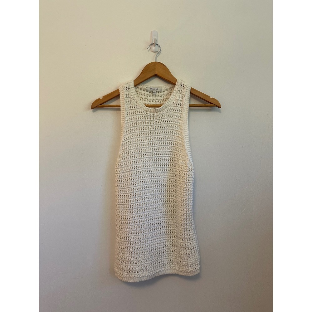 Madewell Ivory Cotton Open Knit Racerback Sweater Tank Top | Size Small